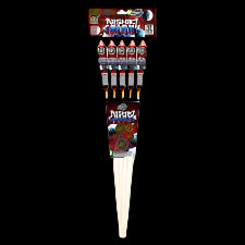 Firework rocket with colorful design on a black background